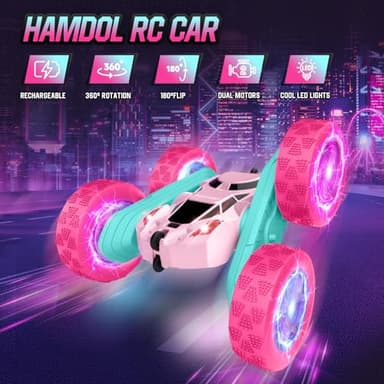 Pink Remote Control Car for Girls,Double Sided 360°Flip, with Headlights, Girl Princess Toys Rechargeable Toy Car for 6-7 6-8 9 10-12 Year Old Girls Birthday - Image 2