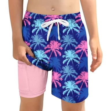 ZenGents Boys Bathing Suit Boy Toddler Kids Hawaiian Swim Swimming Trunks Size 6 7 with Compression Liner Boy's Swimwear Beach Board Short - Image 1
