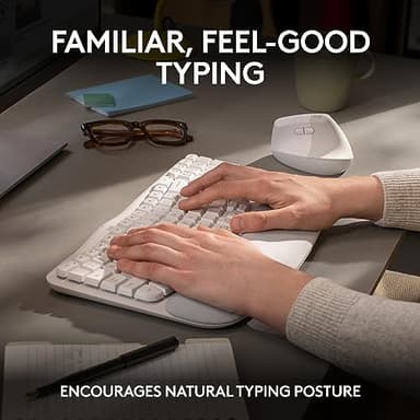 Logitech Wave Keys Wireless Ergonomic Keyboard with Cushioned Palm Rest, Comfortable Natural Typing, Easy-Switch, Bluetooth, Logi Bolt Receiver, for Multi-OS, Windows/Mac - Off White - Image 3