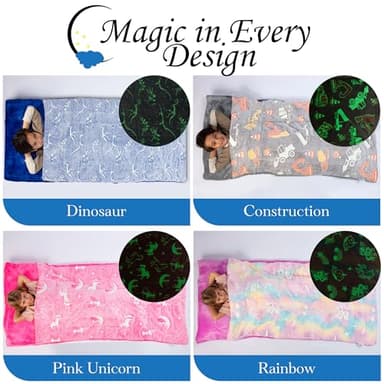 Kids Sleeping Bag with Pillow Pocket - Rainbow Glow In The Dark Boys and Girls Sleeping Bag for Kids - Large & Soft Toddler Sleeping Bags for Girls and Boy, Plush Toddler Nap Mat Gifts for Sleep Overs - Image 5