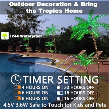 SOSHOT 6FT Lighted Artificial Palm Tree with Three Trunks and Upgraded 260 LED Lights - Outdoor/Indoor Use, Perfect for Tiki Bars, Patios, Homes, Offices, Beaches, Yards Pool and Cruise Party - Image 5