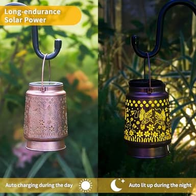 Solar Lanterns Outdoor Hummingbird Lights Garden Decor, Mothers Day Gifts for Mom, Metal Hanging for Porch, Yard, Backyard, Patio, Gifts for Women Mom Grandma - Image 4