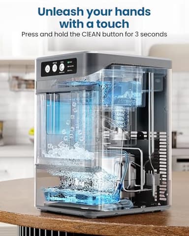 Walkmax Nugget Ice Maker Countertop with Handle,Chewable Crunchable Countertop Nugget Ice Maker,41Lbs/24H, Self-Cleaning, One-Click Operation, Stainless Steel,Ideal for Parties, Kitchens, Bars, Silver - Image 3