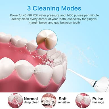 TOVENDOR Electric Water Flosser, Cordless Rechargeable Dental Oral Irrigator IPX7 Waterproof 300ML Travel Water Teeth Cleaner with 5 Tips for Braces Care Teeth Gums Cleaning, Home Office Daily Use - Image 7
