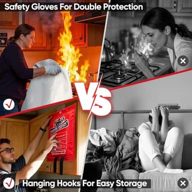 FIVEMAN Emergency Fire Blanket for Home Kitchen -40"x40"- Flame Fiberglass Fire Blankets for House Camping Car Office School Emergency Survival Safety - with Blanket Hook and Glove (1-Pack) - Image 4