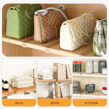 Ginbel Direct 12 Pack Closet Shelf Dividers Organizer Purse Clothes Organization Acrylic Clear Tall Divider Separators for Wood Wire Thick Shelves Kitchen Office Bookshelf Storage Handbags Bag Sweater - Image 5