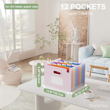 ThinkTex Accordion File Organizer, 12 - Pocket Expanding File Folders Upright & Open Top,for Paper Receipts, Bills&Taxes Organizer, Letter/A4 Size for School, Office, Home with tab-Pinkish Purple - Image 2