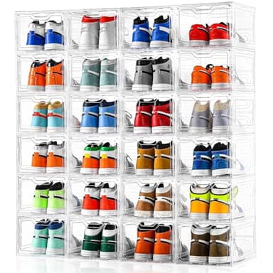 12 Pack Thicken & Sturdy Clear Shoe Storage Organizer with Magnetic Door, Shoe Boxes Clear Plastic Stackable for Closet, Shoe Rack for Sneaker Boot Container, Shoe Cabinet Fit up to US Size 12 - Image 6