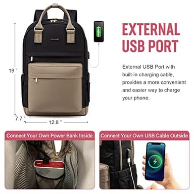 LOVEVOOK Laptop Backpack for Women Men, 17.3 Inch Laptop Bag with USB Port Fashion Waterproof Backpacks Teacher Nurse Stylish Travel Bags Vintage Daypacks Bookbag for College School Work - Image 5