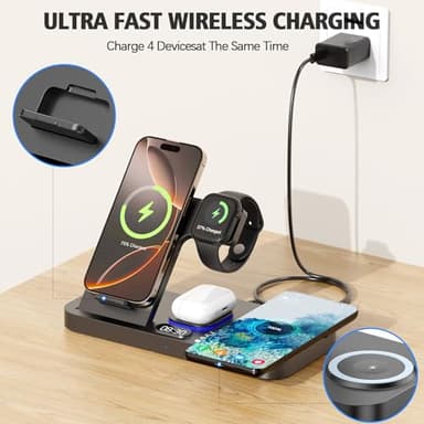 YiJYi 2025 Dual Phone Wireless Charging Station for Apple Devices, 30W Wireless Charger with Clock & 7-Color Night Light,Dual iPhone Charger for iPhone 16 for AirPods4 for Apple Watch10 - Image 5