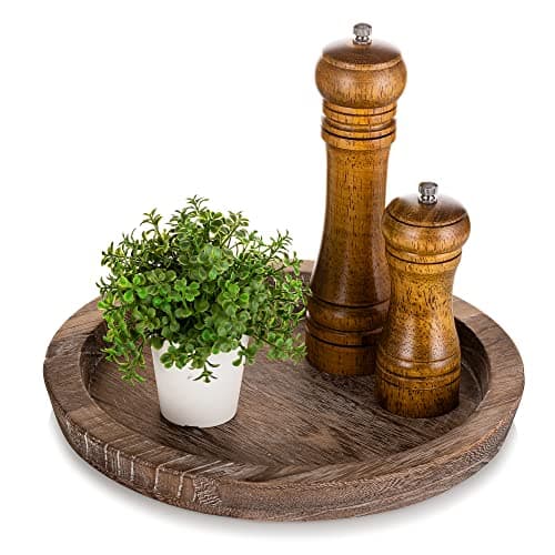 Hanobe Rustic Wooden Serving Tray: Round Wood Butler Decorative Tray Vintage Centerpiece Candle Holder Trays Farmhouse Ottoman Tray for Decor Countertop Home Decor Accessories for Coffee Table - Image 1