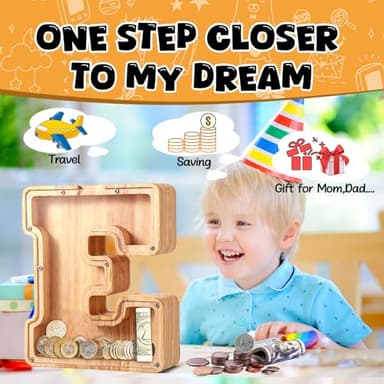 UBeesize Large Piggy Banks Twenty-Six English Alphabet Letter for Boys Girls, Wooden Personalized Bills and Coins Bank Money Box,DIY Name Birthday Gift,Bedroom Living Room Decoration(Q) - Image 6