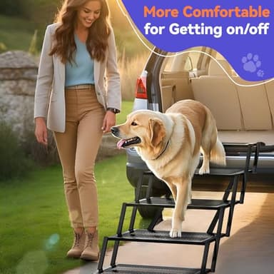 Pawaboo Extra Wide Dog Stairs for Car, Foldable Dog Ramps for Car with Non Slip Surface & Reflective Tape, Heavy Duty Dog Steps for Cars, SUV, Truck, 400lbs Capacity, 14"-35" Adjustable Height - Image 8