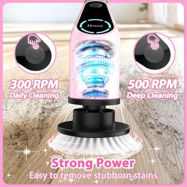 Electric Spin Scrubber, Cordless Cleaning Brush, Shower Scrubber with 8 Replaceable Brush Head, Power Cleaning Brush with Extension Handle, 2 Adjustable Speed, for Bathtub Tile Floor (Pink) - Image 3