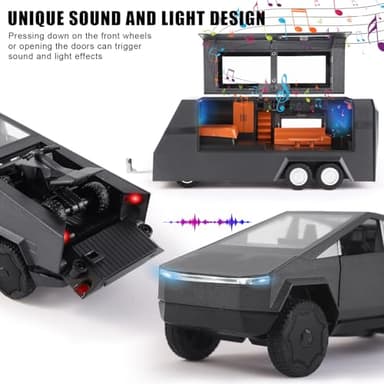 1/32 Alloy Car Trucks Toy Pickup Trailer RV Model Kit with Beach Motorcycle, Diecast Alloy Metal RV Car Model Toys with Sound Light and Pull Back Power,Christmas Birthday Gift for Boy Girl-Black - Image 8