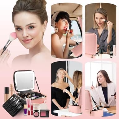 MOMIRA Makeup Train Case with Light & Mirror Large Cosmetic Organizer with Adjustable Dividers for Cosmetics,10X Magnifying Makeup Mirror,Pink - Image 8