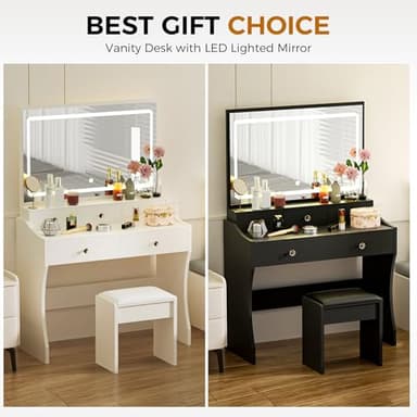 COMHOMA Makeup Vanity Desk with Mirror and Lights, Vanity Table and Chair Set with 5 Drawers and Charging Station, Bedroom Dresser LED Mirror Stepless Dimmable & 3 Color Modes Adjustable, Pure White - Image 8