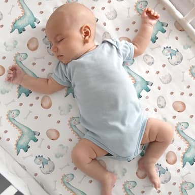 Nap Mat Sheet 47"x24", 3 Pack Dinosaur Baby Crib Sheets Fitted Elastic Corners, Preschool Day Care Rest Mat Cover, Soft Breathable - Compatible with Regalo My Cot, Joovy Travel Cot - Image 2