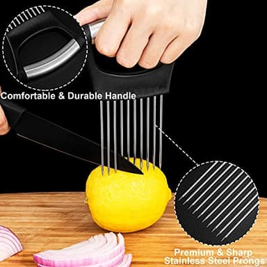 ESINAM Premium Vegetable Slicer Holder, Sharp Stainless Steel Food Slicer Assistant Tool for Potato, Tomato, Fruit, Lemon and Meat - Image 3