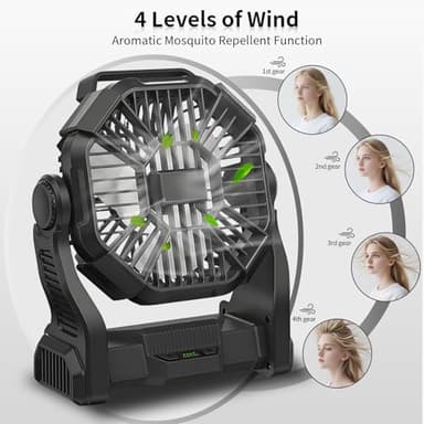 Portable Fan Rechargeable, 20400mAh Cordless Battery Powered Fan with LED Lantern, USB C Battery Operated for Travel Bedroom Home Camping Tent Office Beach Desk Fishing Outdoor - Image 2