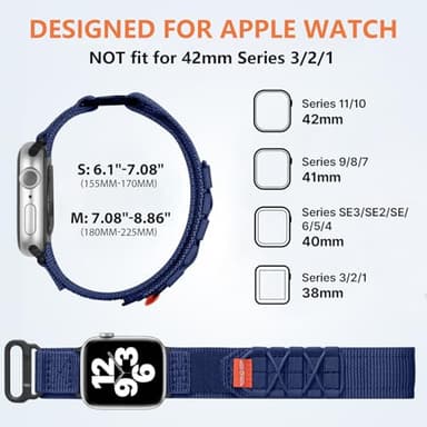 Bandletic Rugged Nylon Bands Compatible with Apple Watch 11 10 Band 42mm 38mm 40mm 41mm Men, Tactical Sport Loop Wristbands Strap for iWatch Series 11 10 9 8 7 6 5 4 SE 3 2 1, M-Blue - Image 5