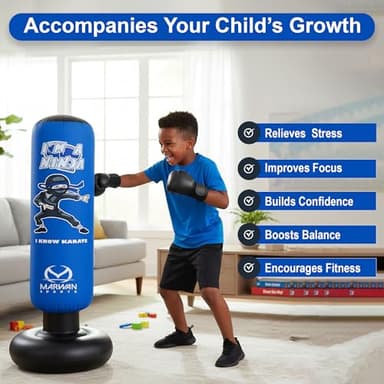 Marwan Sports Inflatable Punching Bag for Kids – 5-in-1 Birthday Set with Gloves, Pump & Fast Rebound – Fun Active Toy for Boys Ages 4-12 - Image 3