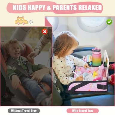 DxTing Kids Travel Tray for Car Airplane - Car Seat Tray for Kids Travel, Toddler Carseat Lap Table, Road Trip Essentials, Lap Desk for Kid Roadtrip Activities, Pink Unicorn - Image 3
