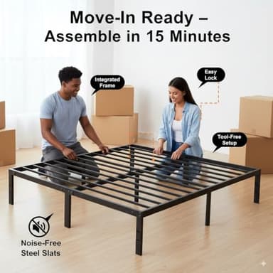 Queen Size Bed Frame - Metal Platform Bed Frames Mattress Foundation with Steel Slat Support, No Box Spring Needed, Storage Space Under Base, Easy Assembly, Black - Image 7