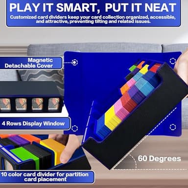 PROMAXIBINDER Trading Card Storage Box Fits 3200+ MTG/TCG/YuGiOh Cards, Commander Deck Case, 4 Display Windows 10 Dividers 4 Movable Partitions, PU Leather, Magnetic Closure, Magic, Sport Cards (Blue) - Image 4