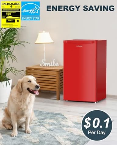 Upstreman 3.2 Cu.Ft Mini Fridge with Freezer, Single Door, Dorm Fridge, Adjustable Thermostat, Refrigerator for Dorm, Office, Bedroom, Red-BR321 - Image 2