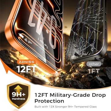 NeverBreak 9H+ Hardness for iPhone 17 Pro Max Screen Protector 12FT Military Grade Protection (Scratch, Shatter, Drop Resistance) Tempered Glass Full Edge Coverage 6.9", 2 Pack with De-Bubble Card - Image 2