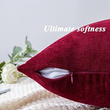 GAWAMAY Decorative Square Throw Pillow Covers 20"x20" Inch Set of 2, Super Soft Chenille Pillows Farmhouse Fall Pillowcase for Living Room Bedroom Sofa Couch Cushion Cover Burgundy Red 50x50cm - Image 2