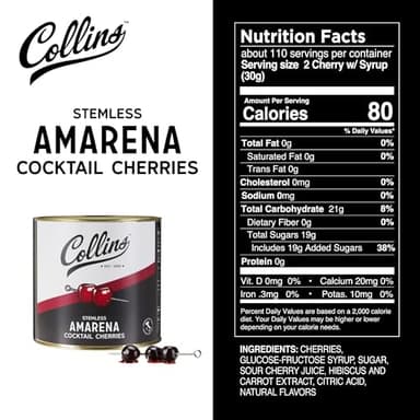 Collins Amarena Cherries - Garnish, Cocktails, Desserts, Gluten Free and Vegan Italian Sweet Tart Sour Cherry, Perfect for Bars, Restaurant, Food Service, Bakery, Pastry Shop, 7 lb (3.18 kg) Set of 1 - Image 4