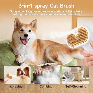 Pet Steam Brush for Dog & Cat – 3-in-1 Spray Hair Removal Comb – Steam for Shedding & Grooming – Water Brush for Long & Short Haired Pets – Spritz Defur Comb – Includes Waterless Shampoo - Image 4