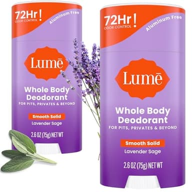 Lume Whole Body Deodorant - Smooth Solid Stick - 72 Hour Odor Control - Aluminum Free, Baking Soda Free and Skin Safe - 2.6 Ounce (Pack of 2) (Lavender Sage) - Image 1