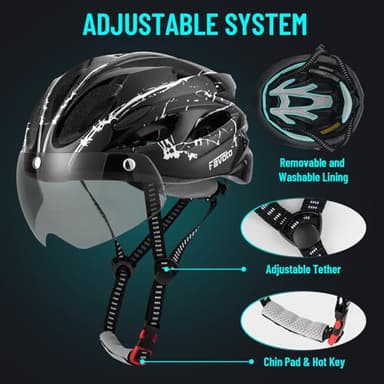 Favoto Bike Helmet Adult - Bicycle Helmet for Men Women Lightweight Cycling Helmets with Led Light Detachable Magnetic Goggles, Breathable Road Bike Mountain Ebike Helmets Adjustable Dial Fit Black - Image 5