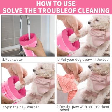 Comotech Portable Pet Foot Washer with Silicone Brush, 3 Absorbent Towels for Small Dogs (Pink) - Image 3