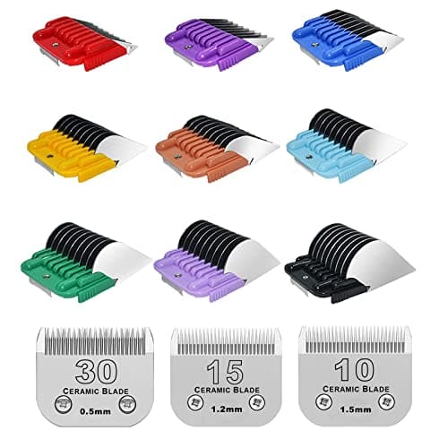 DODAER Professional Animal Stainless Steel Attachment 9 Color Guide Comb Set with Size #10/15/30 Detachable Dog Grooming Blade,Compatible with Andis, Oster A5, Wahl KM10 Series Clipper - Image 1