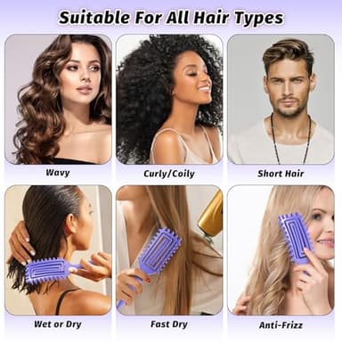 Curly Hair Brush Defining, Vented Curl Defining Brush for Effortlessly Detangling Shaping and Styling Women's Men's Curls on All Wet or Dry Hair Types, Reduces Frizz (Purple) - Image 3