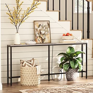 MAHANCRIS 70.9'' Console Table with Power Outlet, Narrow Sofa Table, Industrial Entryway Table with USB Ports, Behind Couch for Entryway, Hallway, Foyer, Living Room, Greige CTHG18E01Z1 - Image 4