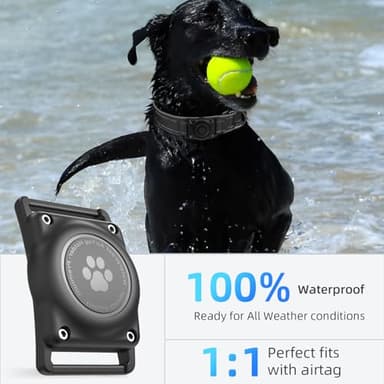 Airtag Dog Collar - 100% Waterproof Air tag Dog Collar Holder for Apple AirTag, Reflective, Soft Padded, Everlasting, GPS Dog Collar for Small Medium Large Dogs (Black, M) - Image 2
