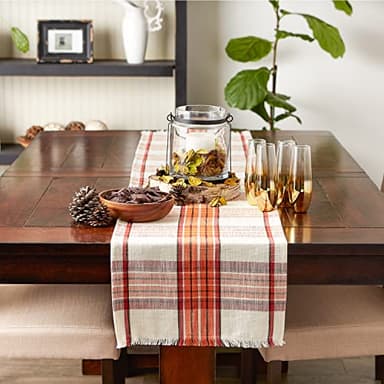 DII Thanksgiving & Fall Table Decoration Autumn Farmhouse Plaid, Table Runner, 14x108, Pumpkin Spice Orange - Image 3