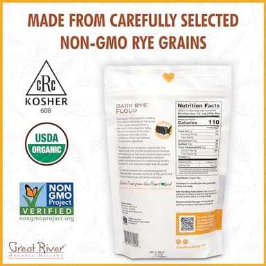 Great River Milling Organic Dark Rye Flour | Stone Ground, Unbleached, Unbromated, Non-GMO, Kosher | High Fiber & Protein, Medium Gluten | Flour for Rye Bread, Sourdough, & More | 1.25 Lb (Pack of 4) - Image 2