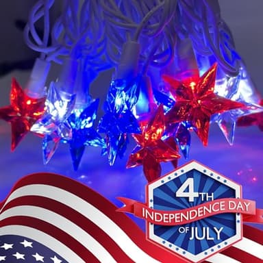 SUNSGNE Star String Lights Red White and Blue String Lights, 13.6FT Indoor 4th of July Lights with 35 LED Star Fairy Lights for Patriotic Independence Day Memorial Day Fourth of July Decorations - Image 5