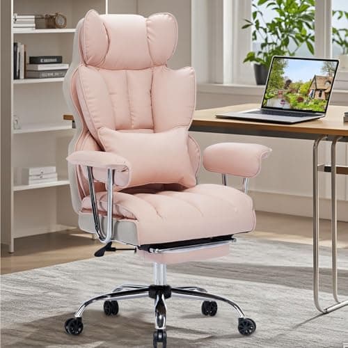 Efomao Big and Tall Office Chair 400LBS, Heavy Duty Executive Office Chair with Foot Rest, Home Office Desk Chairs, Pink Big Tall Computer Chair - Image 1