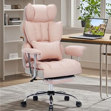 Efomao Big and Tall Office Chair 400LBS, Heavy Duty Executive Office Chair with Foot Rest, Home Office Desk Chairs, Pink Big Tall Computer Chair - Image 1