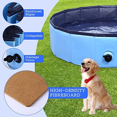 Eooqi Foldable Dog Pool, Portable Pet Bath Tub and Kiddie Swimming Pool, Collapsible Bathtub for Puppies, Small, Medium and Large Dogs, Cats and Kids, 32 x 8 in, Blue - Image 3