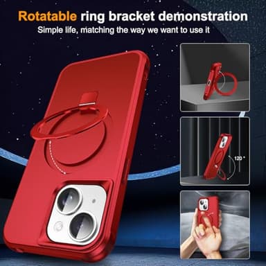 SKYLMW Compatible with iPhone 15 Case with Invisible Magnetic O-Ring Stand Military-Grade Case for iPhone 15 6.1" [Compatible with Mag-Safe][Great Grip Feeling], Red - Image 2