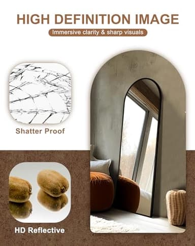Delma Arched Mirror Full Length,Standing Mirror Full Body,Large Floor with Stand for Wall Entryway Door Bedroom Bathroom Living Room - Image 3