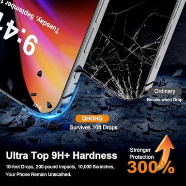 QHOHQ for iPhone 16 Pro Max Screen Protector with Camera Lens Protector, [Military Grade Shatterproof], Top 9H+ Tempered Glass, Full Edge Coverage, Ultra Durable, with Installation Tool [3+3 Pack] - Image 2